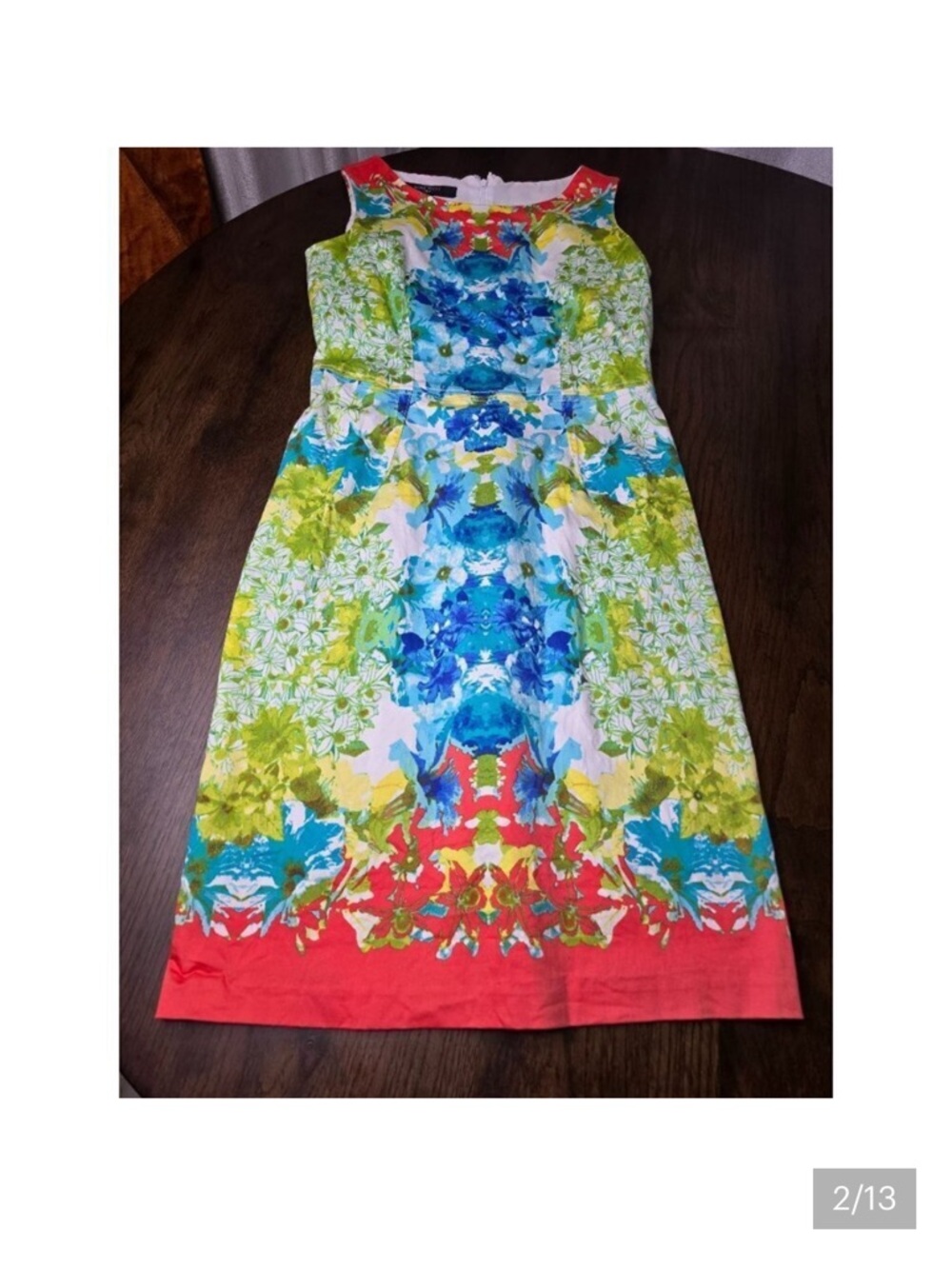 Nine West Sleeveless Midi Dress in Blue, Green, Yellow & Coral - Picture 3 of 5